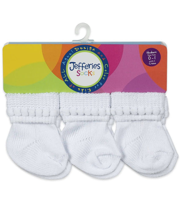 Jefferies Socks Rock-A-Bye Turn Cuff Socks 6 Pair Pack- White