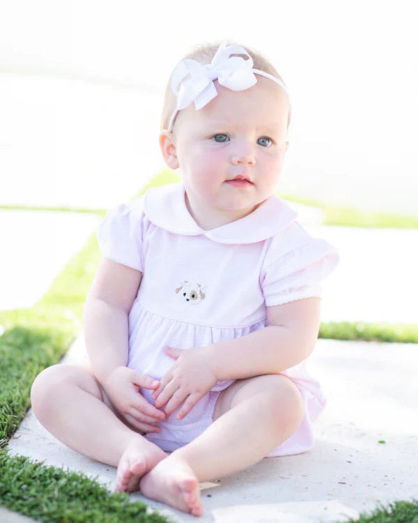 Spotted Puppy Pima Bubble- Lt. Pink Mini Stripe