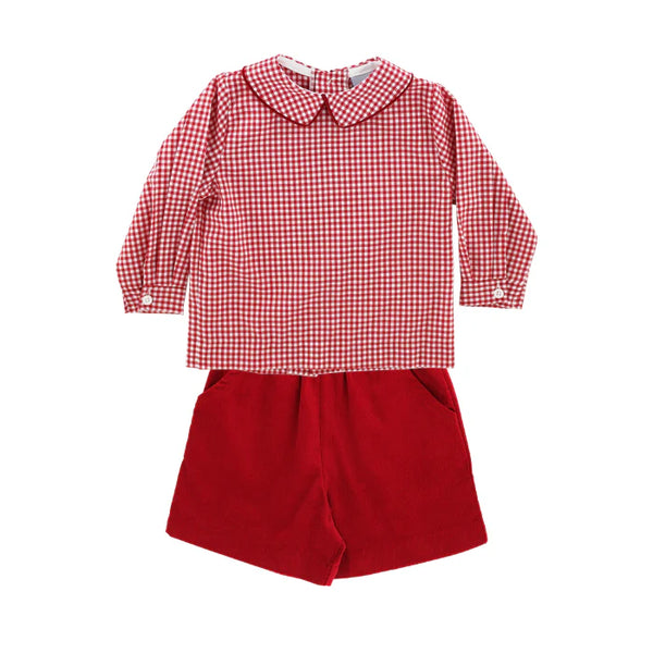 Red Check-Boys Piped Shirt