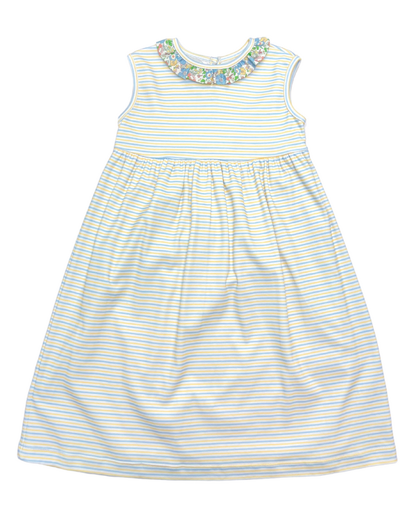 Sleeveless Cici Dress- Baby Blue & Butter Stripe