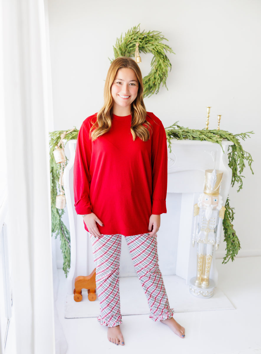 Merry Bright Christmas Plaid Ruffle Pants Women's – Smock