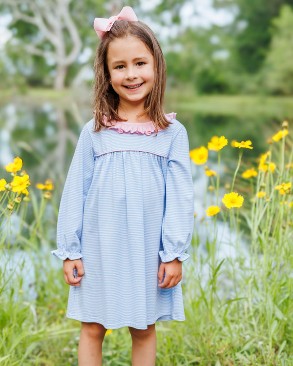 Audrey Dress - Light Blue Stripe/Pink