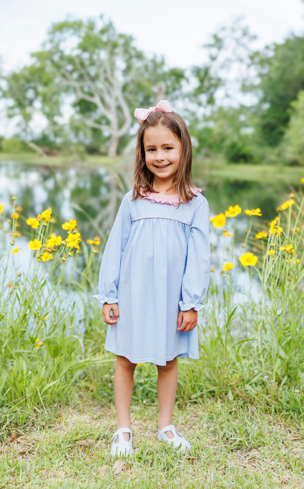 Audrey Dress - Light Blue Stripe/Pink