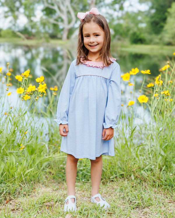 Audrey Dress - Light Blue Stripe/Pink