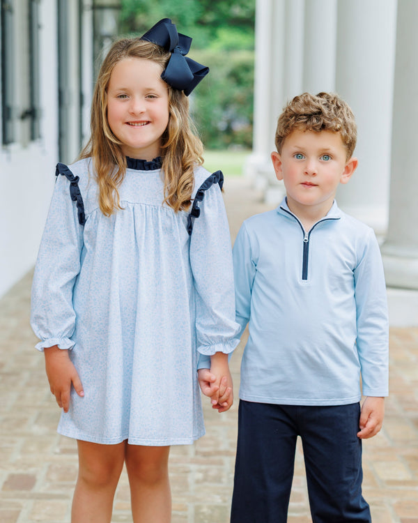 Evan Pullover Pant Set- Mini Blue Gingham