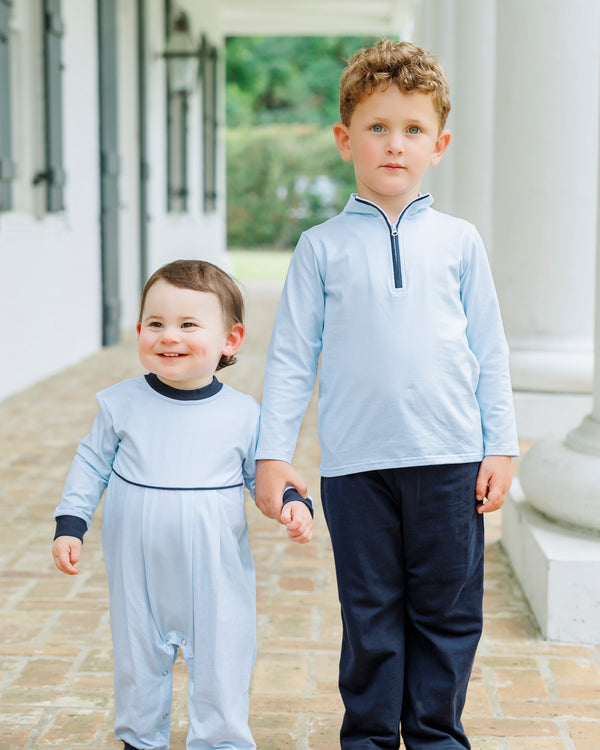 Evan Pullover Pant Set- Mini Blue Gingham