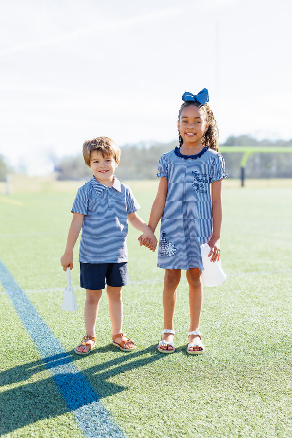 Stand Up and Holler Pleat Dress- Navy Stripe