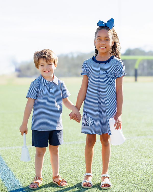 Stand Up and Holler Pleat Dress- Navy Stripe