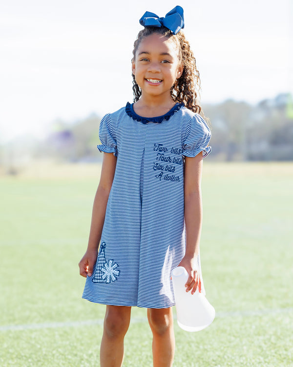 Stand Up and Holler Pleat Dress- Navy Stripe