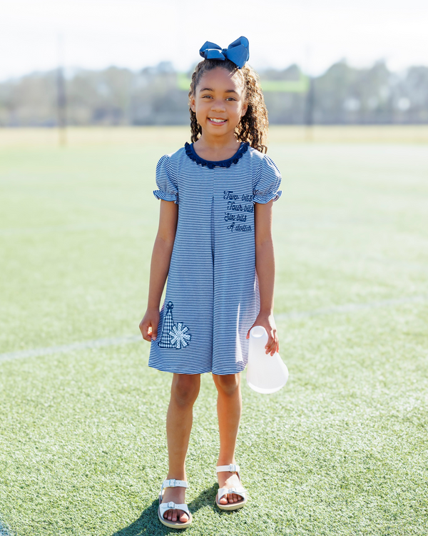 Stand Up and Holler Pleat Dress- Navy Stripe