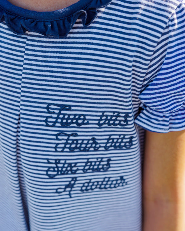 Stand Up and Holler Pleat Dress- Navy Stripe