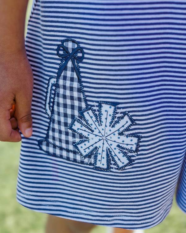 Stand Up and Holler Pleat Dress- Navy Stripe