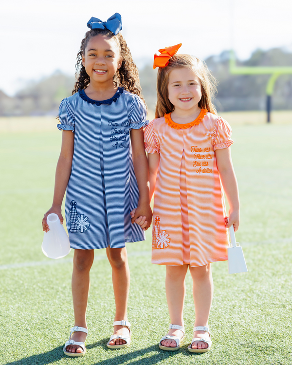 Stand Up and Holler Pleat Dress- Navy Stripe