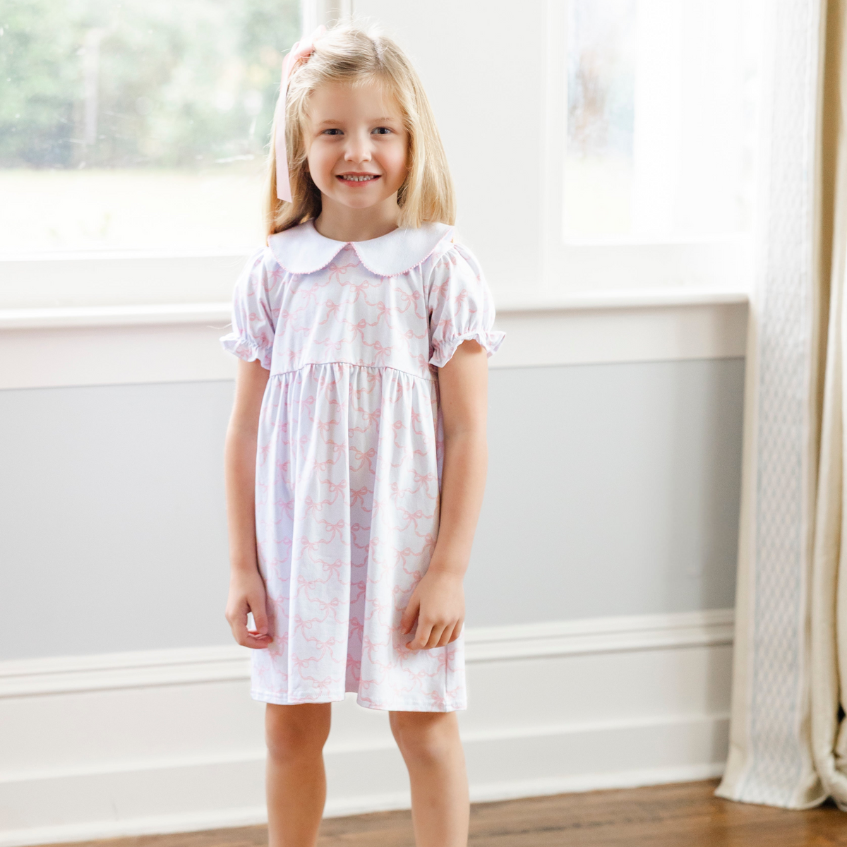 Pink Trellis Bows Charlotte Dress – Smock Candy
