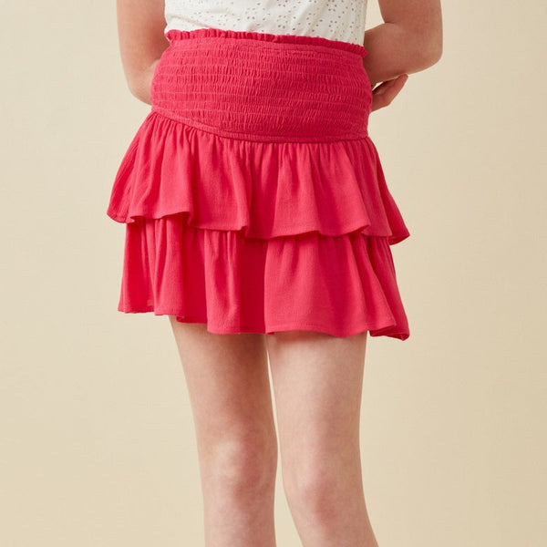Smocked Ruffle Tiered Mini Skirt- Fuschia