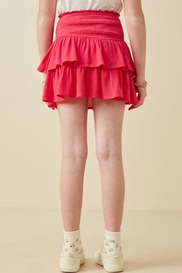 Smocked Ruffle Tiered Mini Skirt- Fuschia