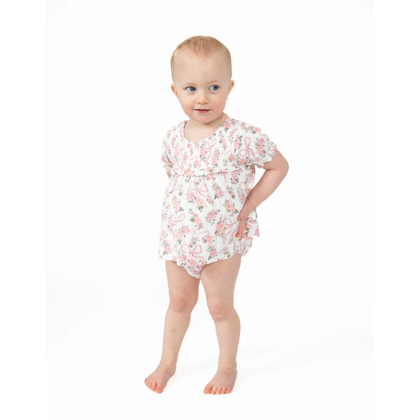 Ribbons & Flowers Smocked Ruffle Bubble W/ Skirt