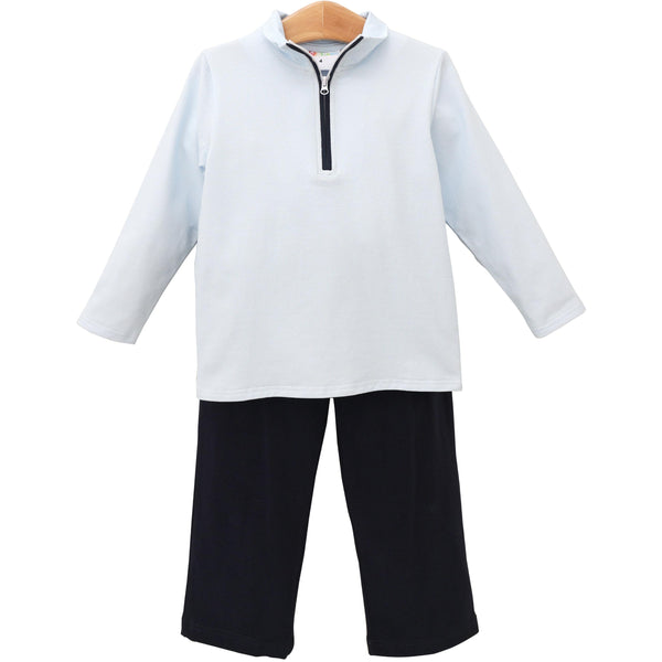 Evan Pullover Pant Set- Mini Blue Gingham