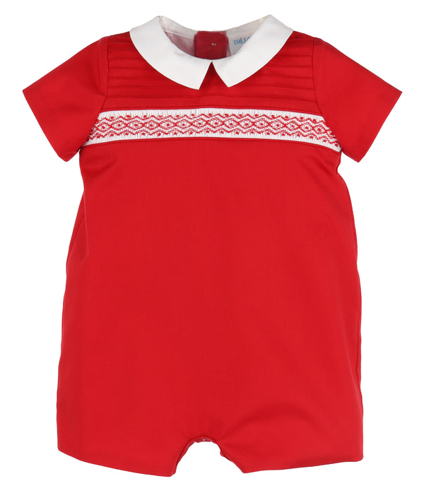Classic Smocked Romper- Red