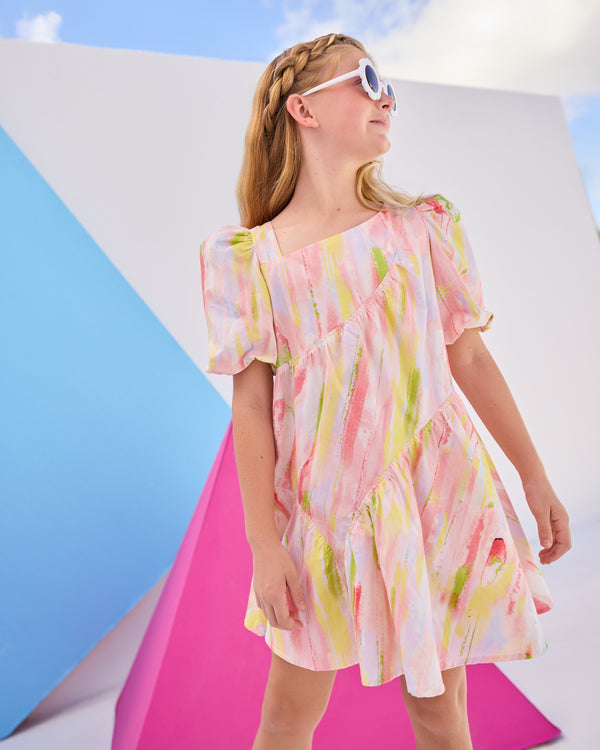 Asymmetrical Dress- Watercolor Color Block
