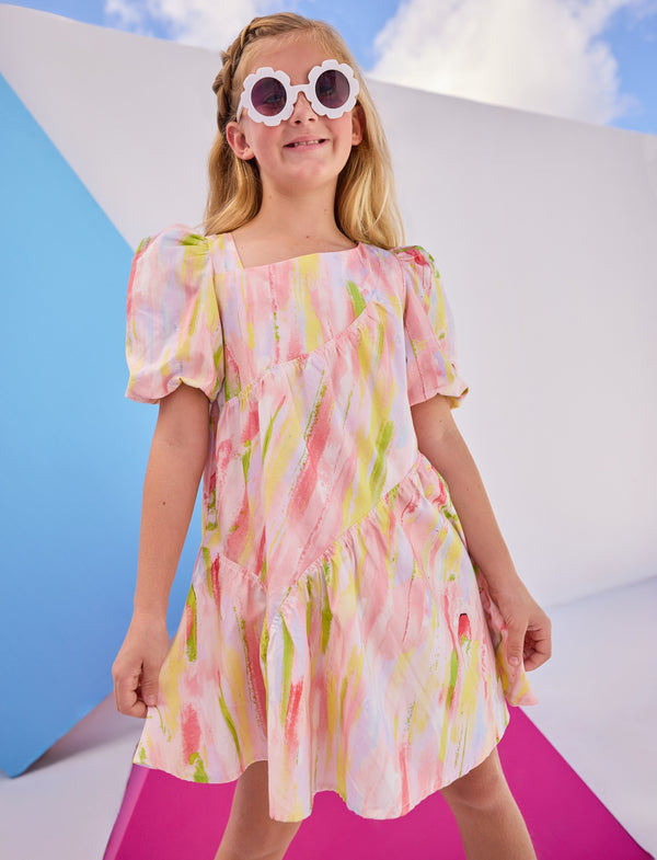 Asymmetrical Dress- Watercolor Color Block
