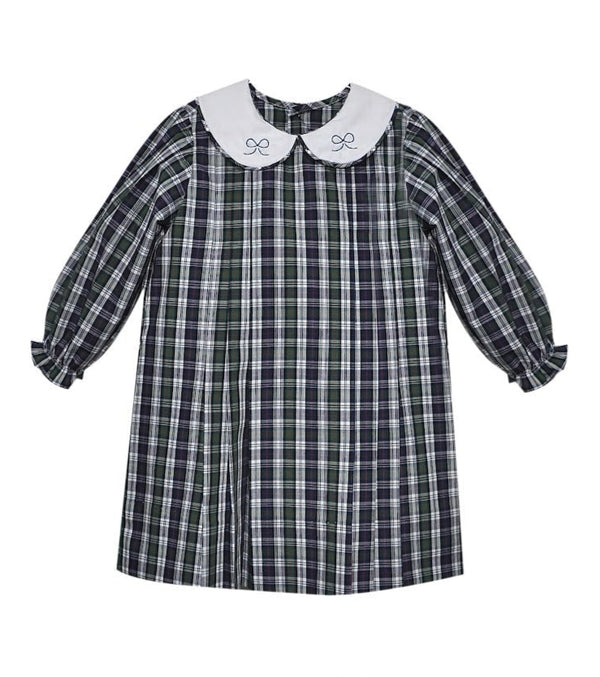 Navy Plaid Cayden Dress- Bows