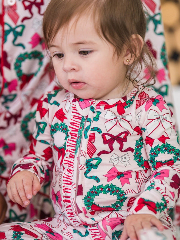 Holly Bows Convertible Ruffle Footie