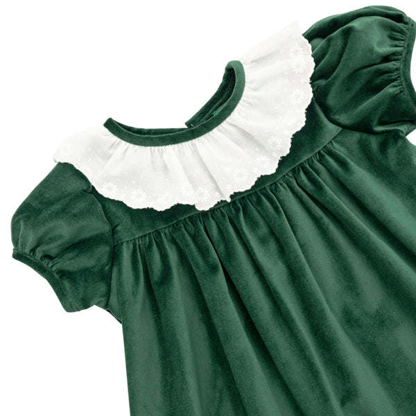 Christy L/S Lace Dress- Hunter Green Velvet