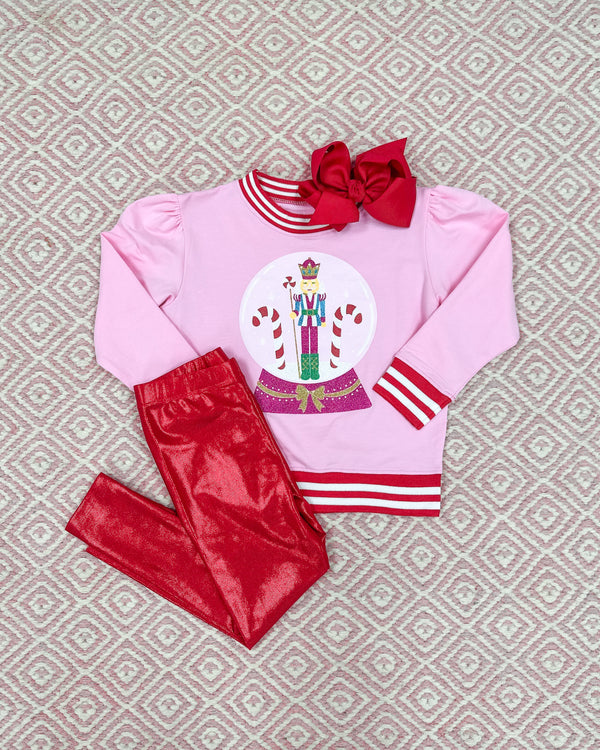 Glitter Nutcracker Holly Sweatshirt- Light Pink