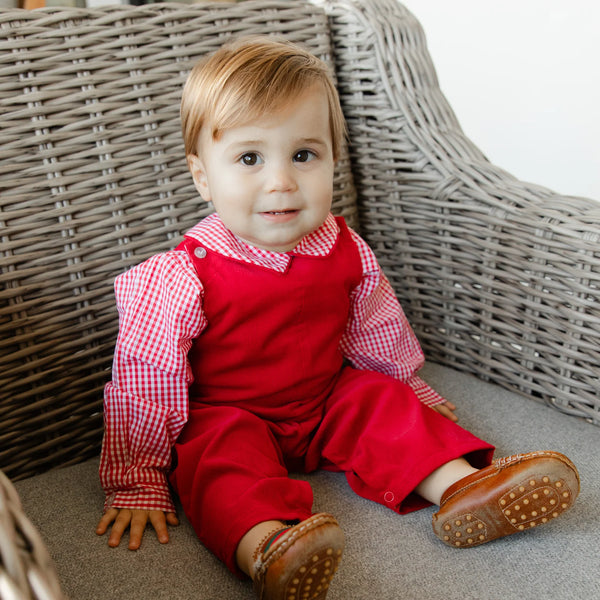 Red Check-Boys Piped Shirt