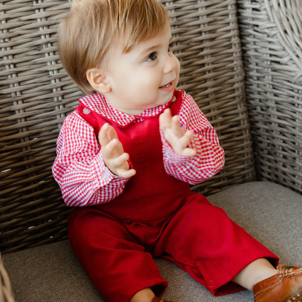 Red Check-Boys Piped Shirt