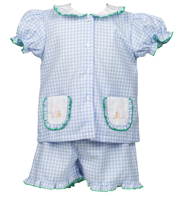 Bitsy Blue Gingham Easter Ruffle Short Set