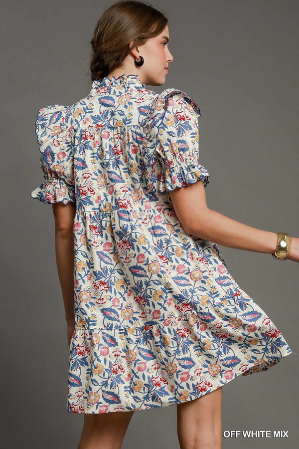 Floral Ruffle Sleeve Mini Dress
