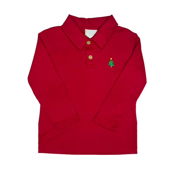 Christmas Tree Ian Knit Polo- Red