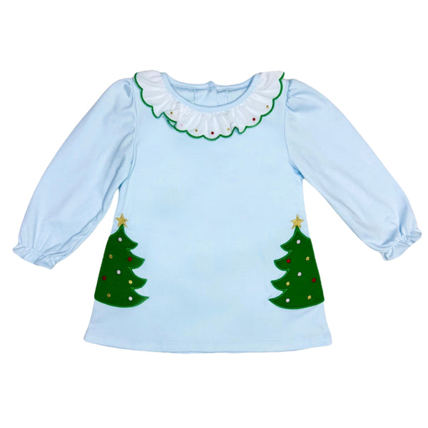 Christmas Tree Amelie Knit Dress- Lt. Blue