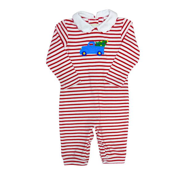 Christmas Truck Peter Knit Romper- Red