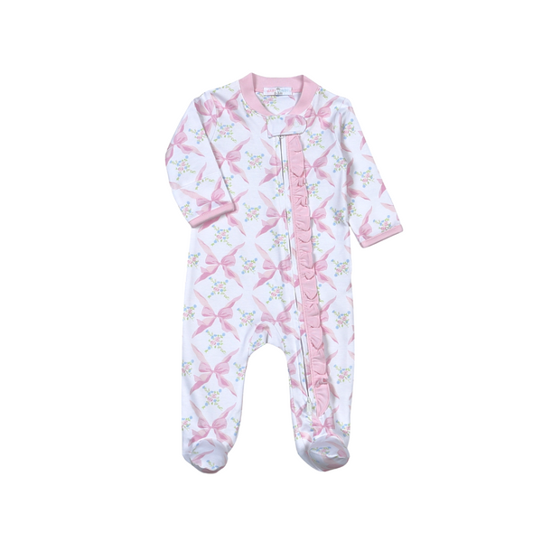 Pink Bows Ruffle Zipper Footie