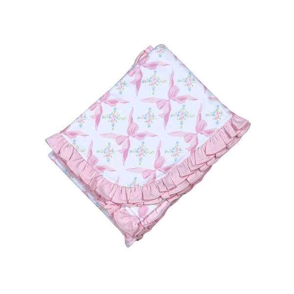 Pink Bows Ruffle Receiving Blanket