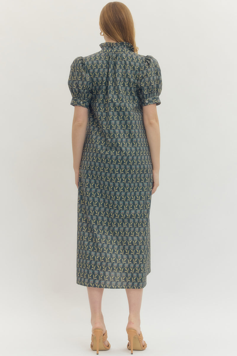 puff sleeve midi smock dress Floral Print Puff Sleeve Midi Dress- Midnight Adult Small
