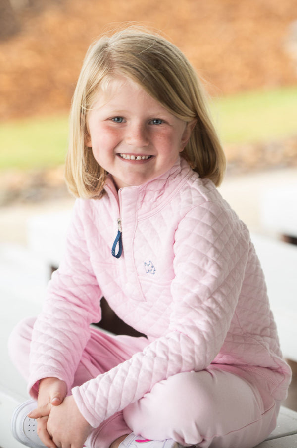 Quilted Zip Pullover- Pink Tulle