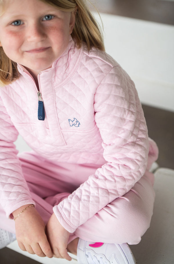 Quilted Zip Pullover- Pink Tulle