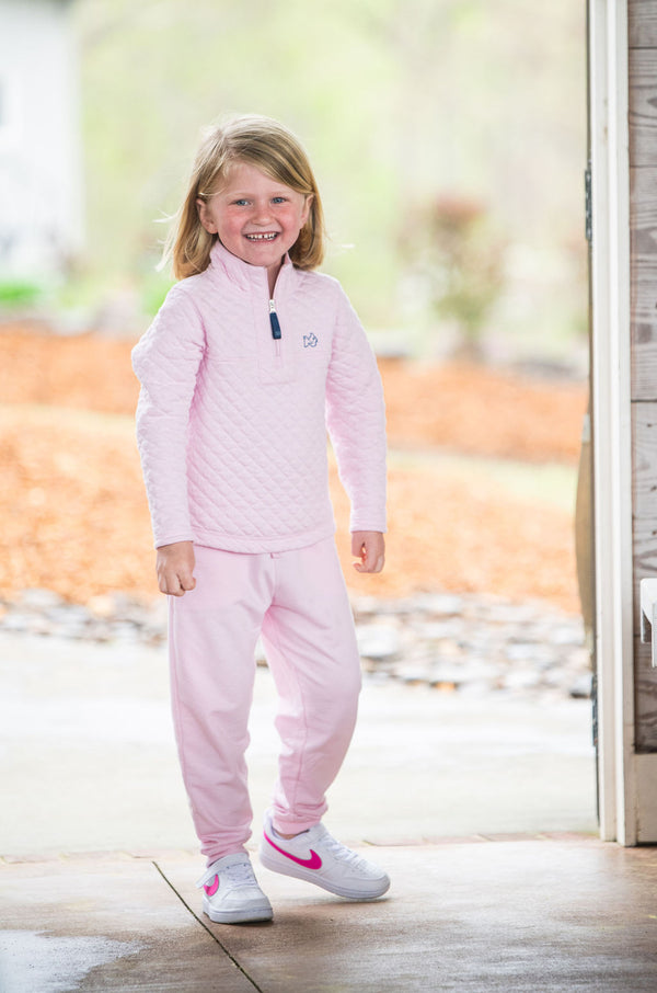 Quilted Zip Pullover- Pink Tulle