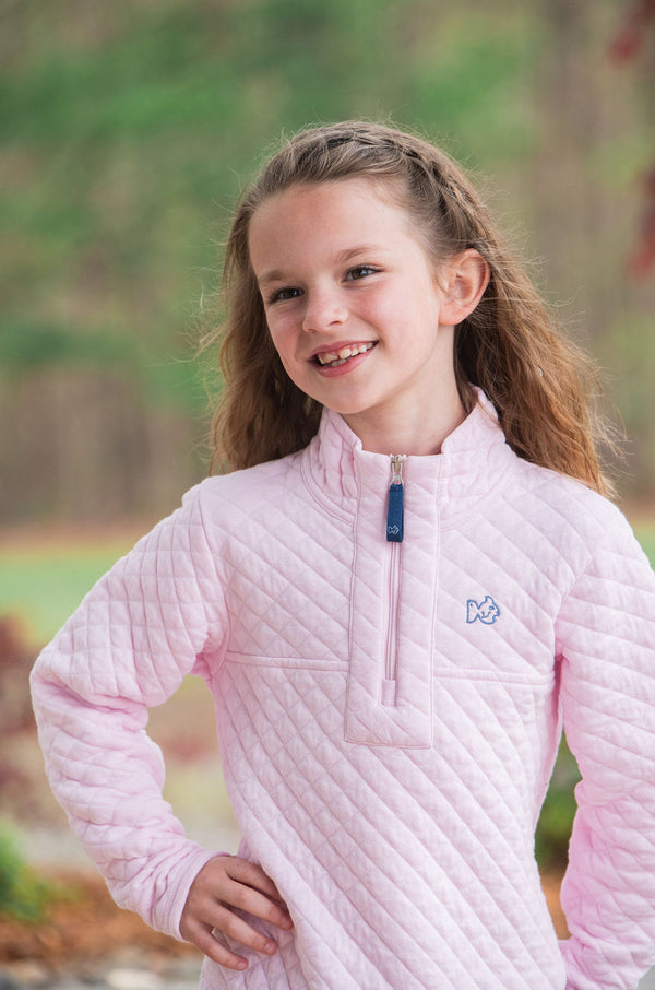 Quilted Zip Pullover- Pink Tulle