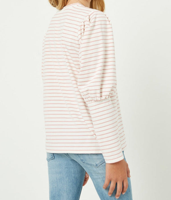 Puff Shoulder Striped Long Sleeve Tee