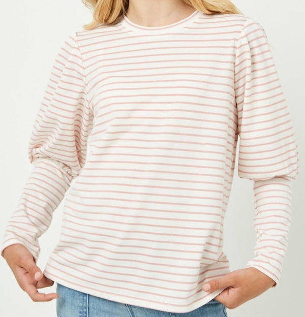 Puff Shoulder Striped Long Sleeve Tee
