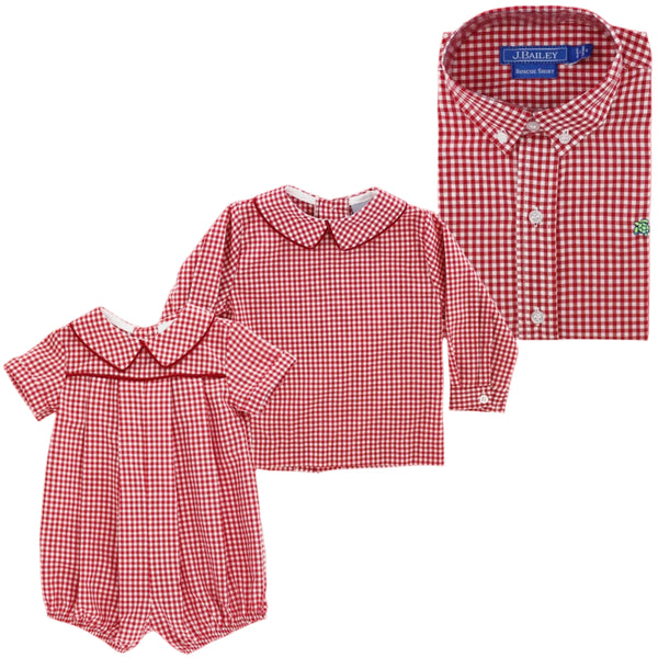 Red Check-Boys Piped Shirt