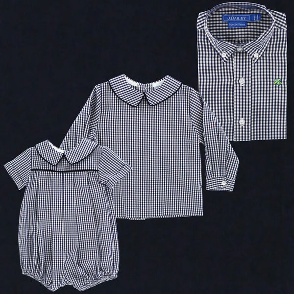 Navy Check-Boys Piped Shirt