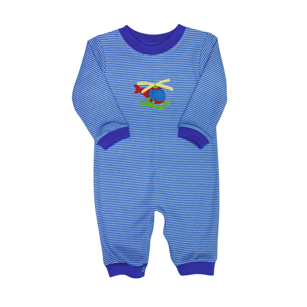 Helicopter Luke Knit Romper- Royal Blue Bitty