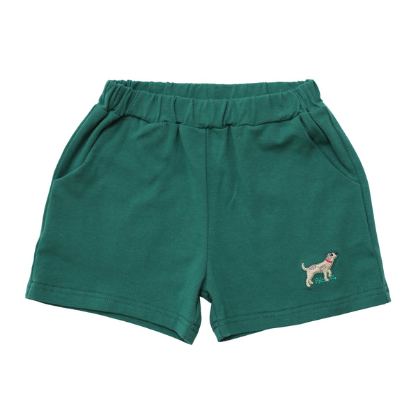 Knit Embroidered Shorts- Hunting Dog