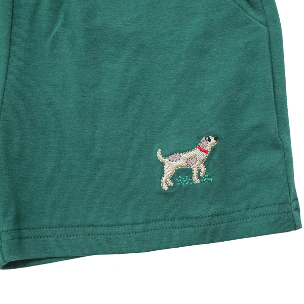 Knit Embroidered Shorts- Hunting Dog